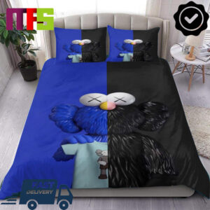 Kaws Half BFF Blue And Black Characters Home Decor Luxury Twin Bedding Set