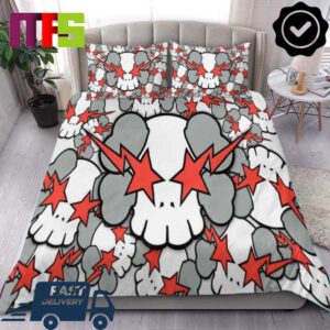 Kaws Red Bapesta Star Eyes White Background Luxury King Bedding Set