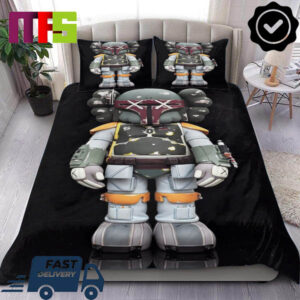 Kaws x Star Wars The Mandalorian In Black Backgound Home Decor Bedding Set