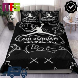 Nike Air Jordan x Kaws Black And White Cartoon Text Signature Logo Luxury Bedding Set