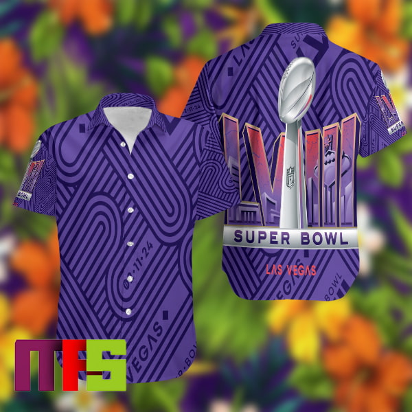 Super Bowl LVIII In Las Vegas On February 11th 2024 Purple Lines Button Up Hawaiian Shirt