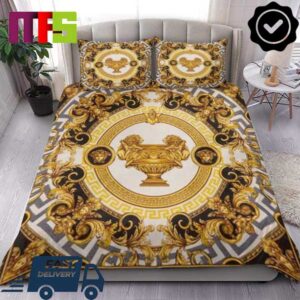 Versace Ancient Greek Lion Cup Greek Key Design Luxury Bedding Set