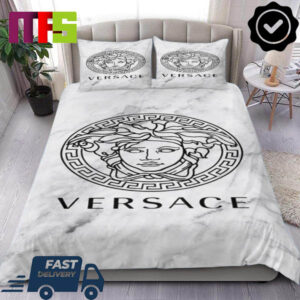 Versace Big Medusa Logo Black And White Marbel Pattern Home Decor Bedding Set Versace Big Medusa Logo Black And White Marbel Pattern Home Decor Bedding Set