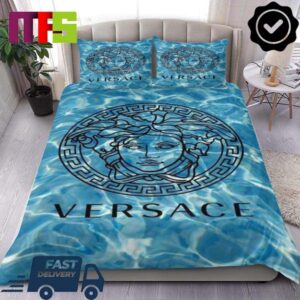 Versace Black Logo Medusa With Shining Water Surface Background Home Decor Bedding Set Versace Black Logo Medusa With Shining Water Surface Background Home Decor Bedding Set