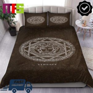 Versace Brown Flowers Leaves Circle Greek Eight Pointed Star Luxury Bedding Set