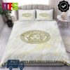 Versace Golden Lions Bells Logo With Pink Flowers Luxury Bedding Set