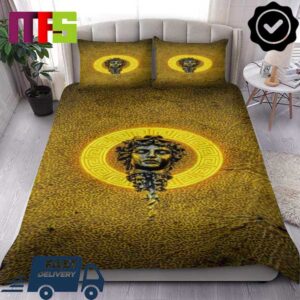 Versace Greek God Head With Greek Key Design In Leopard Pattern Luxury Bedding Set