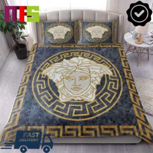 Versace Medusa Marble Mosaic Greek Key Border Pattern Artwork Luxury Bedding Set
