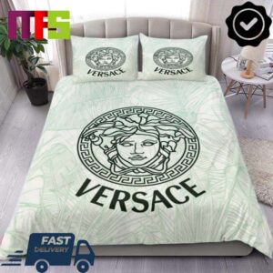 Versace White And Green Palm Tree Pattern Home Decor Bedding Set