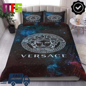 Versace White Medusa Logo Galaxy Background Luxury Bedding Set
