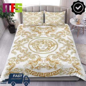 Versace White With Medusa Signature Logo Home Decor Bedding Set