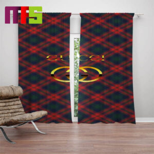 Gucci Checkered Pattern Green And Red Golden Logo Home Decor Window Curtains Gucci Checkered Pattern Green And Red Golden Logo Home Decor Window Curtains