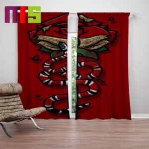 Gucci Kingsnake With Red Rose Gucci Logo Pattern In Red Background Luxury Window Curtains