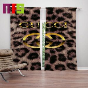 Gucci Leopard Fur Pattern With Golden Logo Luxury Window Curtains