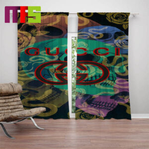 Gucci Logo Color Skulls Roses And Kingsnakes Luxury In Black Window Curtains