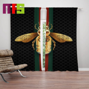 Gucci Signature Gold Bee Red Green Stripe Home Decor Window Curtains