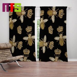 Gucci Signature Golden Bee And Queen Crown Luxury Window Curtains