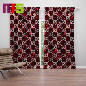 Gucci With GG Monogram With Red Ruby Background Home Decor Window Curtains