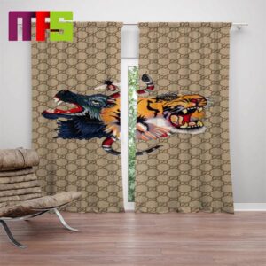Gucci Wolf Tiger Kingsnake And Bee In Tan Gucci Guccissima Background Luxury Window Curtains