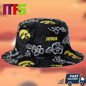 Iowa Hawkeyes NCAA Team Herky The Hawk Mascot Black Pattern Bucket Hat