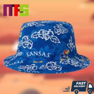 Kansas Jayhawks NCAA Team Big Jay Mascot White Floral Aloha Bucket Hat