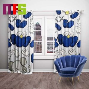 Kaws BFF Blue And Gray Characters Hands Clap Luxury White Window Curtains