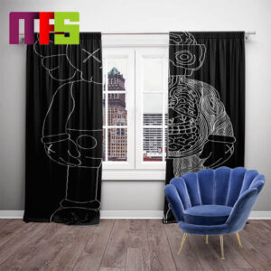 Kaws Dissected Black And White Lines In Black Background Luxury Window Curtains