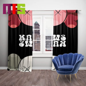 Kaws Red And Gray With White Text Upside Down Home Decor Window Curtains