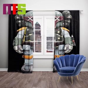 Kaws x Star Wars The Mandalorian In Black Backgound Home Decor Window Curtains