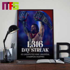Roman Reigns 1316 Day Streak As Undisputed WWE Universal Champions Home Decor Poster Canvas