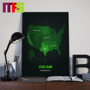 The US Map in Civil War In Theaters On April 12th 2024 Home Decor Poster Canvas