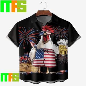 4Th Of July Independences Day American Flag Rooster Drink Beer Black Hawaiian Shirt Gifts For Men And Women Hawaiian Shirt