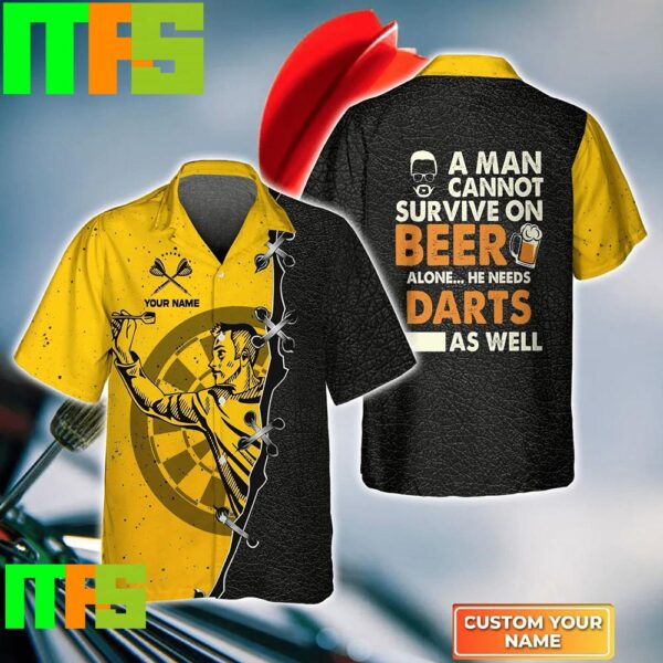 A Man Cannot Survive On Beer Alone He Needs Darts As Well Customize Name Hawaiian Shirt Gifts For Men And Women Hawaiian Shirt