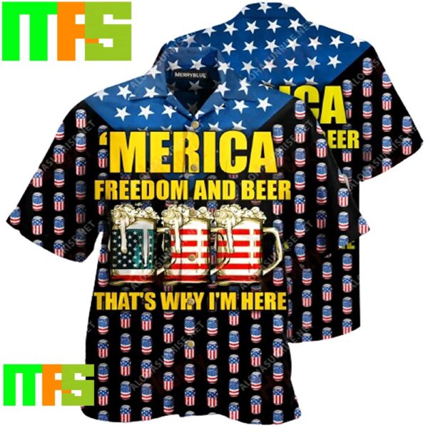 American Flag Beer Cups Merica Freedom And Beer That’s Why I’M Here Black Hawaiian Shirt Gifts For Men And Women Hawaiian Shirt