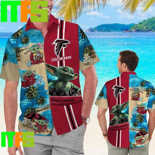 Atlanta Falcons Baby Yoda Name Personalized Short Sleeve Tropical Hawaiian Shirt Gifts For Men And Women Hawaiian Shirt