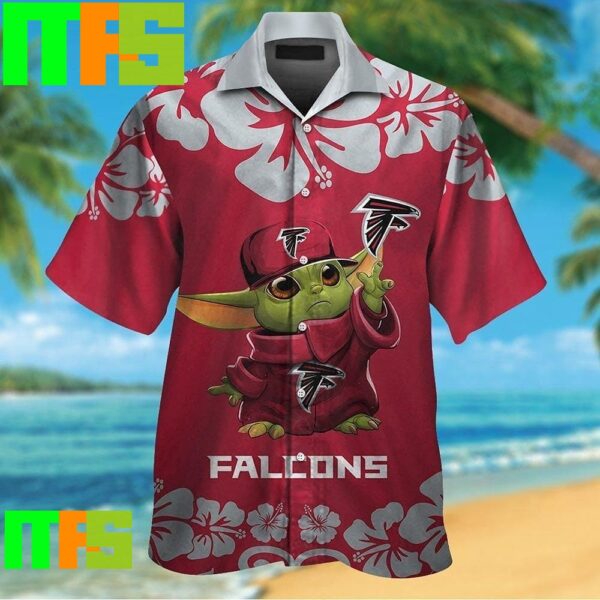 Atlanta Falcons Baby Yoda Short Sleeve Button Up Tropical Hawaiian Shirt Gifts For Men And Women Hawaiian Shirt