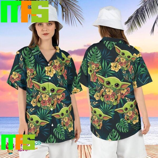 Baby Yoda Star Wars Mandalorian Hibiscus Tropical Disney Grogu Hawaiian Shirt Gifts For Men And Women Hawaiian Shirt