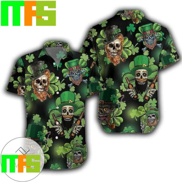 Beer And Skull St Patrick Men Green Hawaiian Shirts Gifts For Men And Women Hawaiian Shirt1