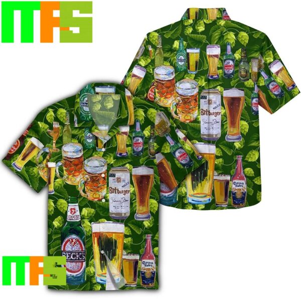 Beer Beer Cups And Bottle Pattern Tropical Green Hawaiian Shirt Gifts For Men And Women Hawaiian Shirt