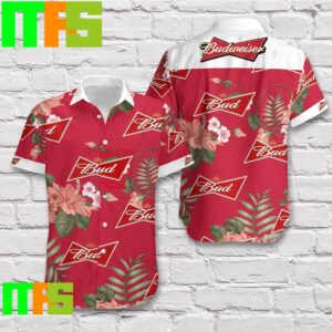 Beer Budweiser Logo Tropical Hibiscus Flower Red Hawaiian Shirt Gifts For Men And Women Hawaiian Shirt