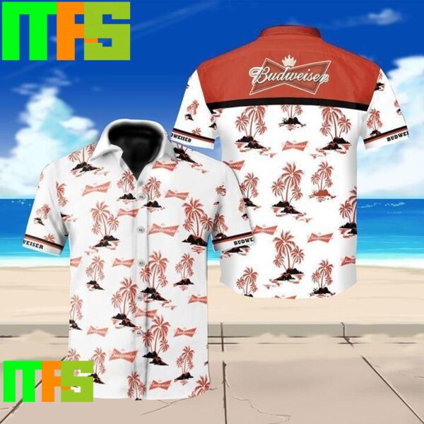 Beer Budweiser Tropical Palm Trees Pattern Red White Hawaiian Shirt Gifts For Men And Women Hawaiian Shirt