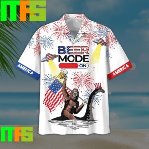 Beer Mode On Bigfoot Loch Ness Monster Fireworks White Hawaiian Shirt Gifts For Men And Women Hawaiian Shirt
