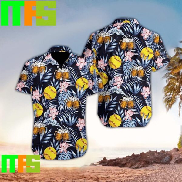 Beer Softball And Flowers Hawaiian Shirt Gifts For Men And Women Hawaiian Shirt