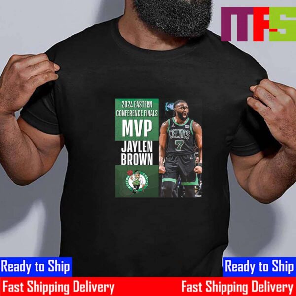 Boston Celtics Jaylen Brown Is The Larry Bird Trophy As The MVP Of The 2024 Eastern Conference Finals Essential T-Shirt