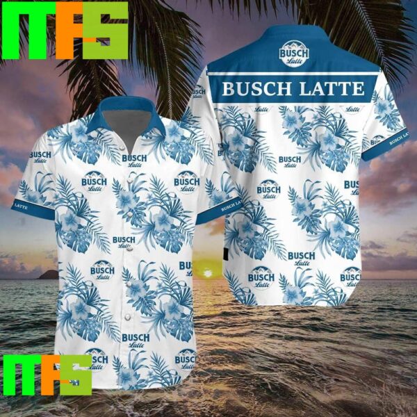 Busch Latte Hibiscus Flower Pattern Blue White Hawaiian Shirt Gifts For Men And Women Hawaiian Shirt