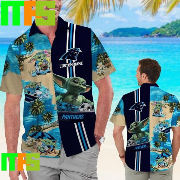 Carolina Panthers Baby Yoda Name Personalized Tropical Hawaiian Shirt Gifts For Men And Women Hawaiian Shirt