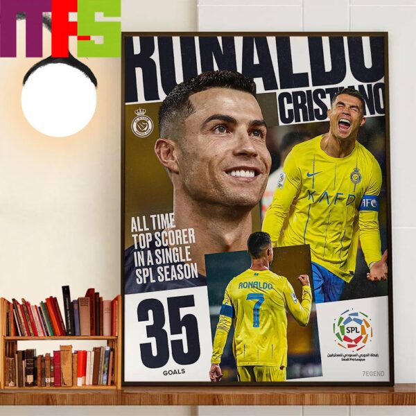 Congratulations To Cristiano Ronaldo Is All-Time Top Scorer In A Single SPL 2023-2024 Season Wall Art Decor Poster Canvas