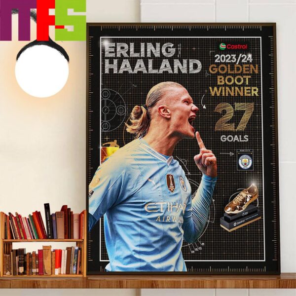 Erling Haaland In Premier League With 2 Seasons 2 Premier League Titles And 2 Golden Boots Winner Home Decorations Poster Canvas
