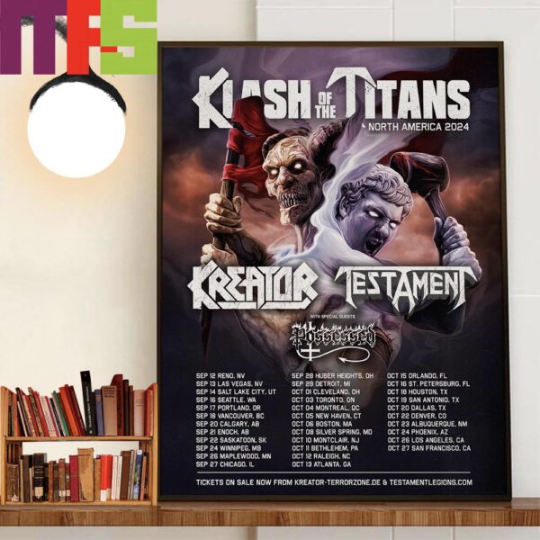 Klash Of The Titans North America Tour 2024 Kreator Testament And With Special Guests Possessed Wall Art Decor Poster Canvas