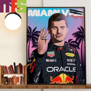 Max Verstappen With Two Rings 2022 and 2023 At Miami GP Wall Decor Poster Canvas
